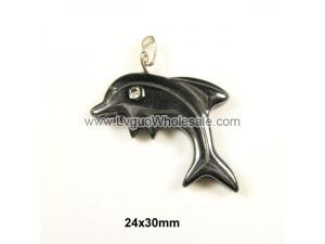 Hematite Dophin 24x30mm Pendant